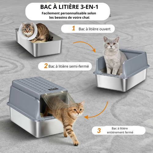 bac a litiere ferme chat grande taille trois en un