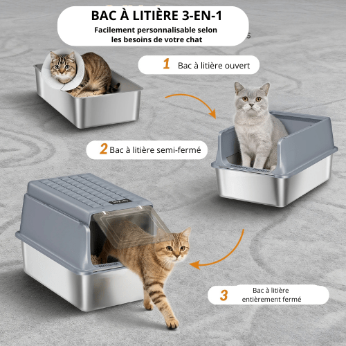 bac a litiere ferme chat grande taille trois en un