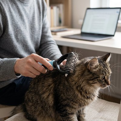 brosse pour chats poils long sur chat brun