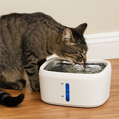 chat brun s'hydrate de la fontaine à eau chat