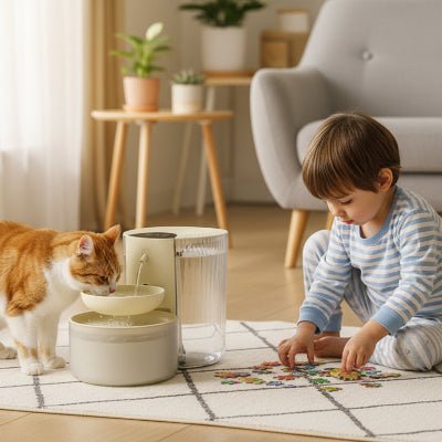 élégante fontaine à eau pour chat jaune pastel
