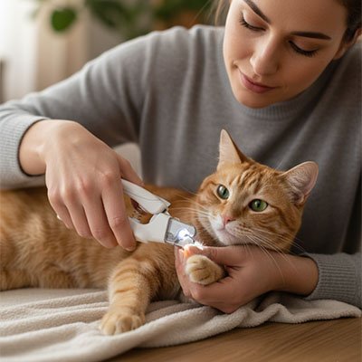 femme se sert de coupe griffes pour chats