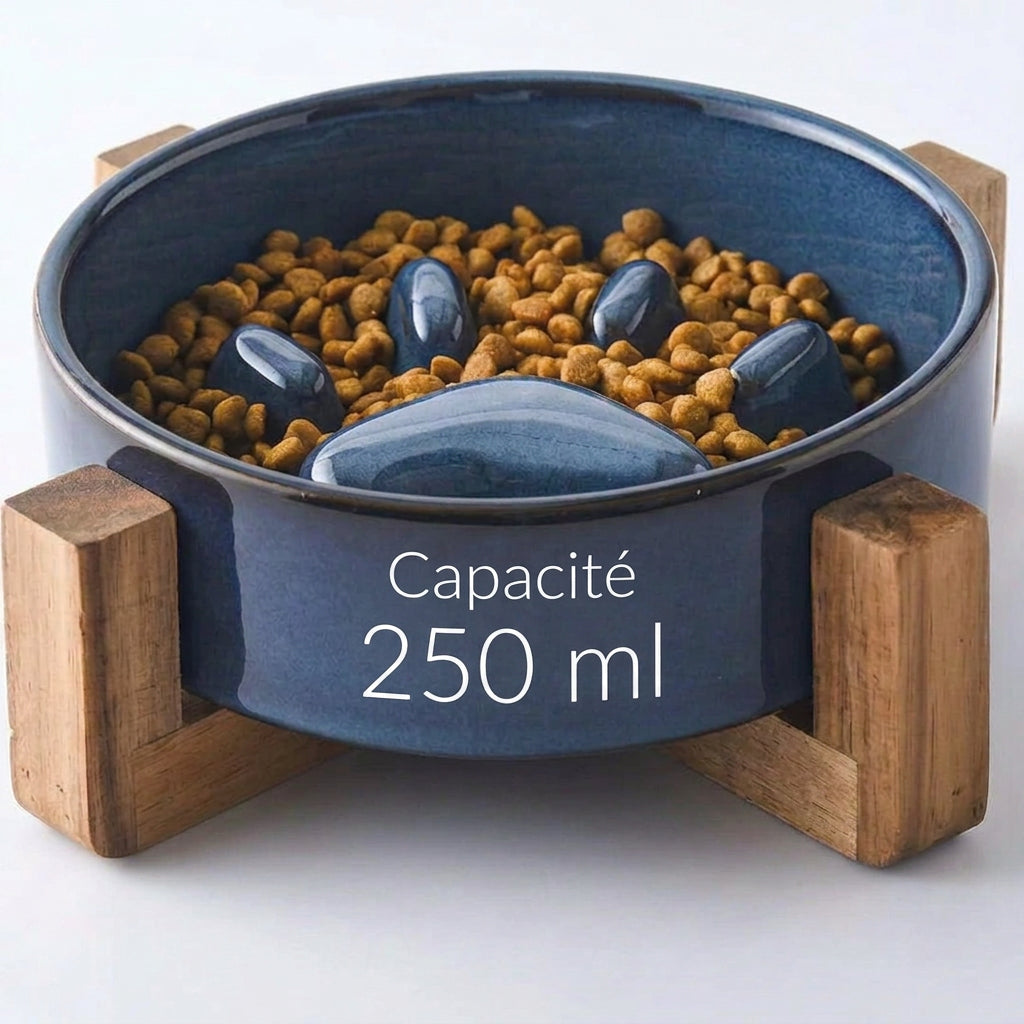 gamelle anti glouton pour chat bleue avec support