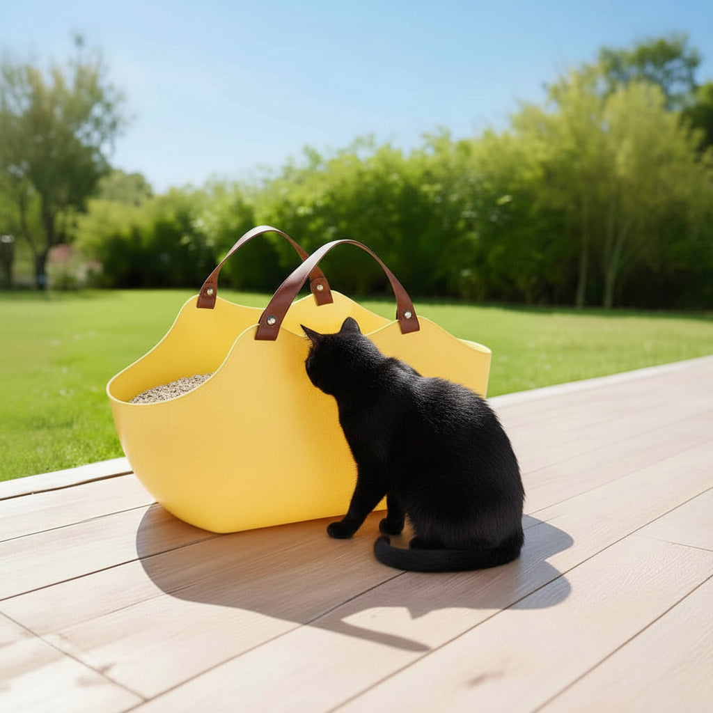 litière de voyage pour chat dans la cour de la maison