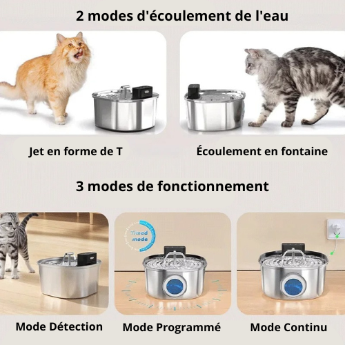 2 modes écoulement fontaine à eau chat inox sans fil