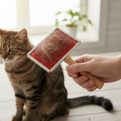 Chat restant à côté d’une brosse à chat
