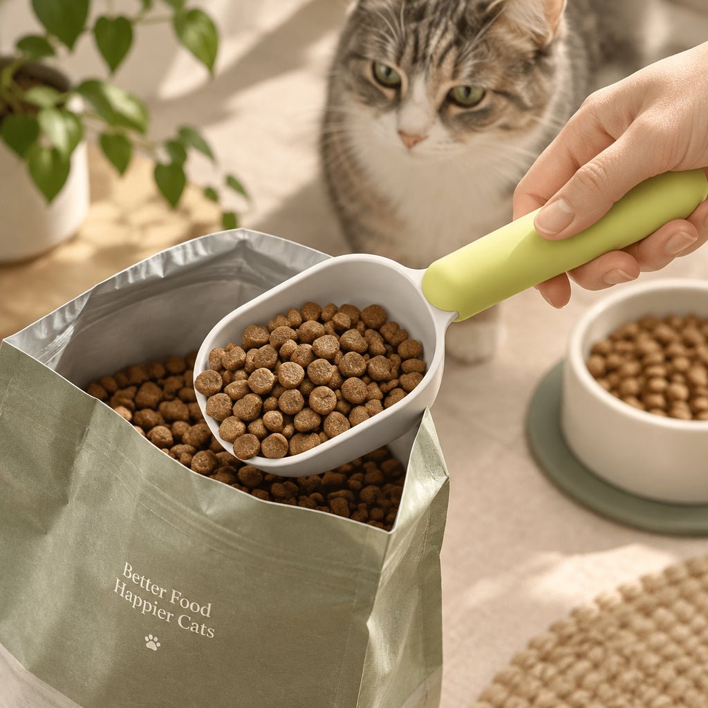 Cuillère doseuse pour croquettes de chat jaune
