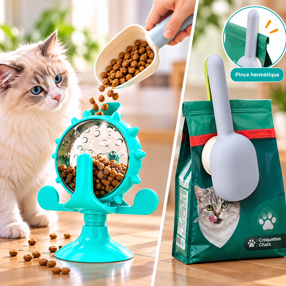 Cuillère doseuse pour croquettes de chat multifonction 