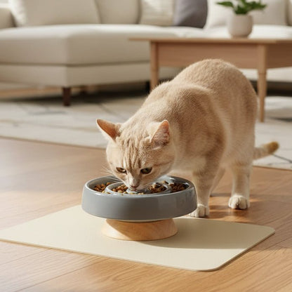 Gamelle anti glouton surélevée pour chat en céramique gris