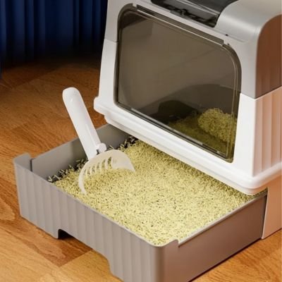 Bac à litière Chat avec tiroir coulissant et pelle intégrée