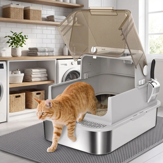 bac a litiere ferme chat grande taille dans la salle d'eau