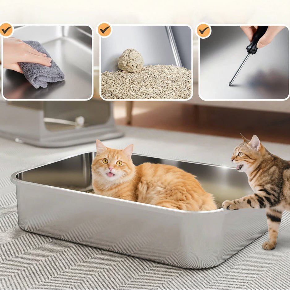 bac a litiere ferme chat grande tailleen inox