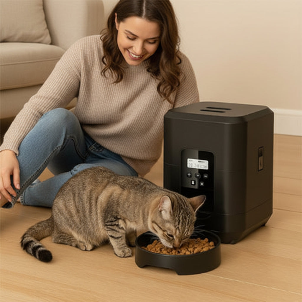 belle chat mange croquette distributeur de croquettes pour chat