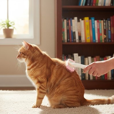 Brossage de chat roux avec brosse pour Chat