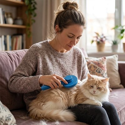 brosse chat poil long sur le dos du chat blanc