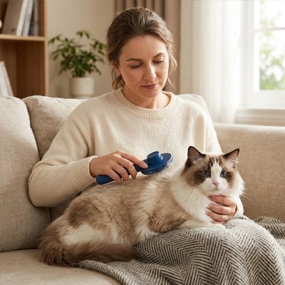 brosse chat poil long sur le dos du chat brun