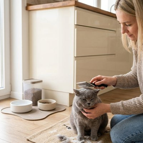 Brosse chat poils longs appliquer sur chat gris