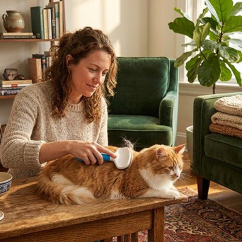 Brosse chat poils longs​ appliquer sur dos du chat