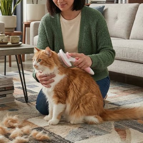 Brosse chat poils longs sur dos chat 