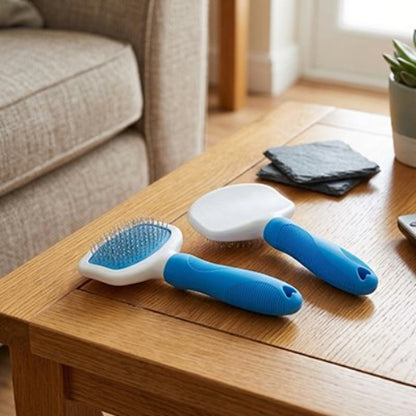 Brosse chat poils longs sur la table