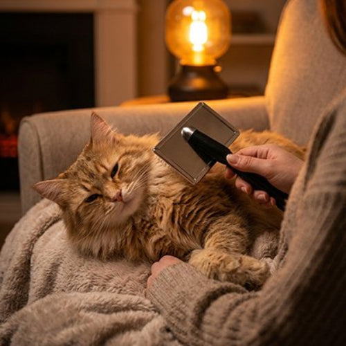 Brosse chat poils longs utiliser sur chat roux