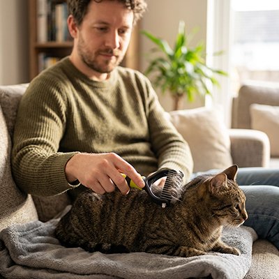 brosse chats poils longs sur chat allongé