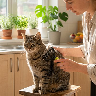 brosse chats poils longs sur chat debout