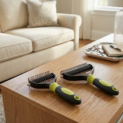 brosse chats poils longs sur table salon 