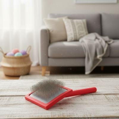 brosse pour chat à poil long dans le salon 