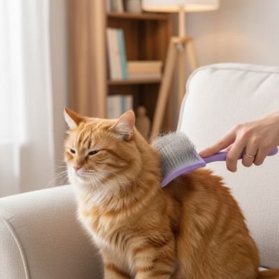 brosse pour chat à poil long sur un chat