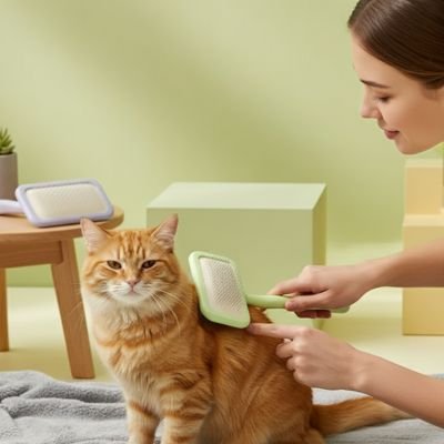 brosse pour chat à poil long sur le pelage du chat