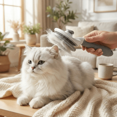 chat calme pendant le brossage avec brosse pour chat poil long 