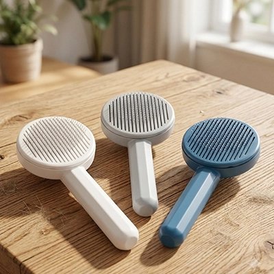 brosse pour chat poil long sur la table 