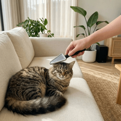 brosser la tête avec brosse pour chat poil long