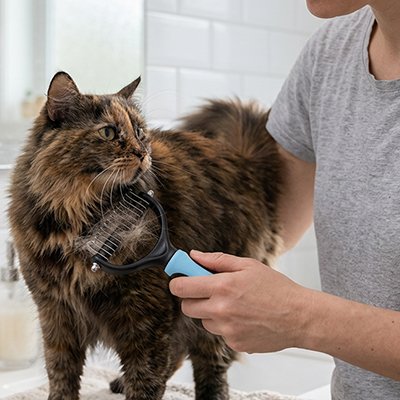 brosse pour chats poils longs sur cou chat