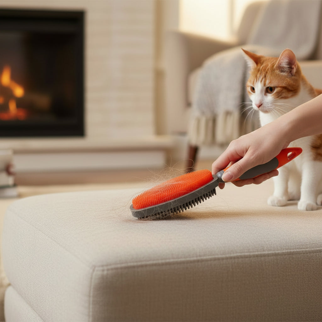 canapé brossé avec une brosse anti poils 