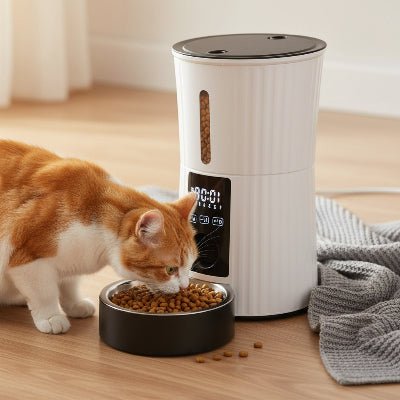 chat s'alimente du distributeur automatique de croquettes pour chat