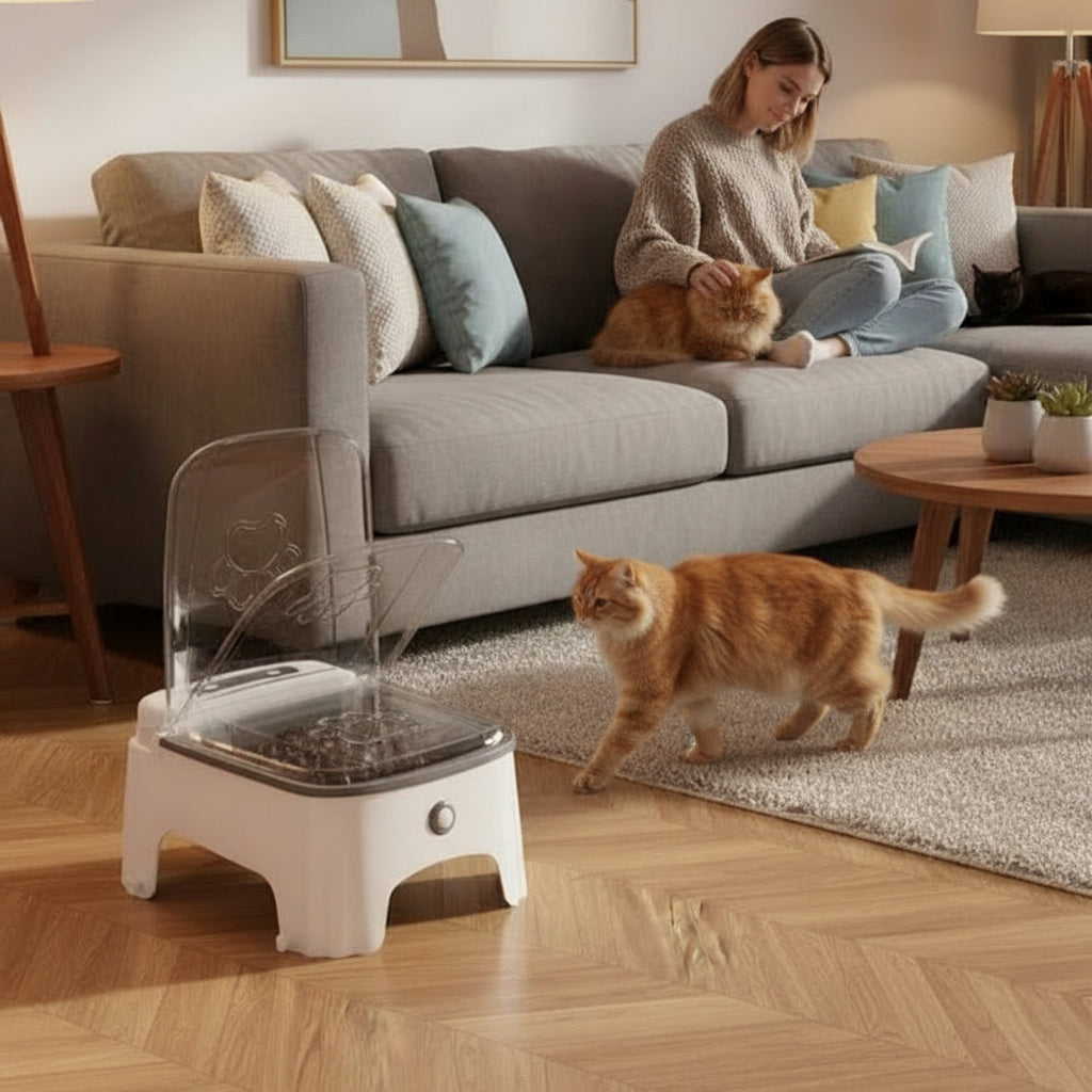 la gamelle pour chat automatique s'ouvre quand le chat s'approche