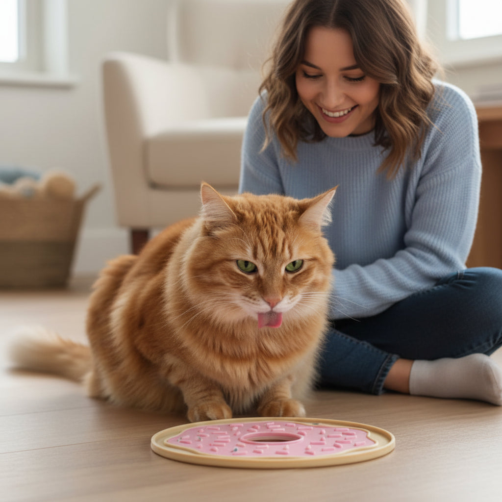 chat assis devant tapis anti glouton chat 