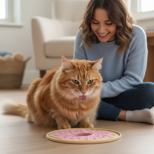 chat assis devant tapis anti glouton chat 