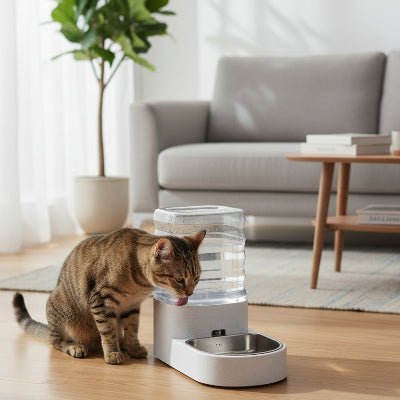 chat attend devant le distributeur eau chat