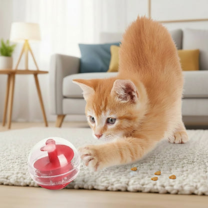 chat beige jouant avec jouet distributeur de croquettes pour chat 