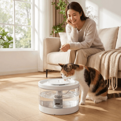 chat boit dans la fontaine eau pour chat