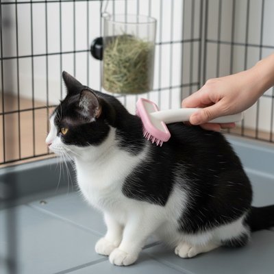Chat brossé sur le dos avec une brosse pour Chat