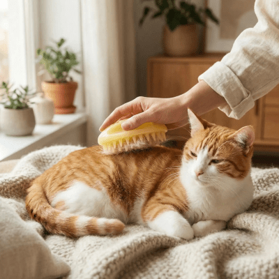 un chat fait brosser avec brosses pour chat