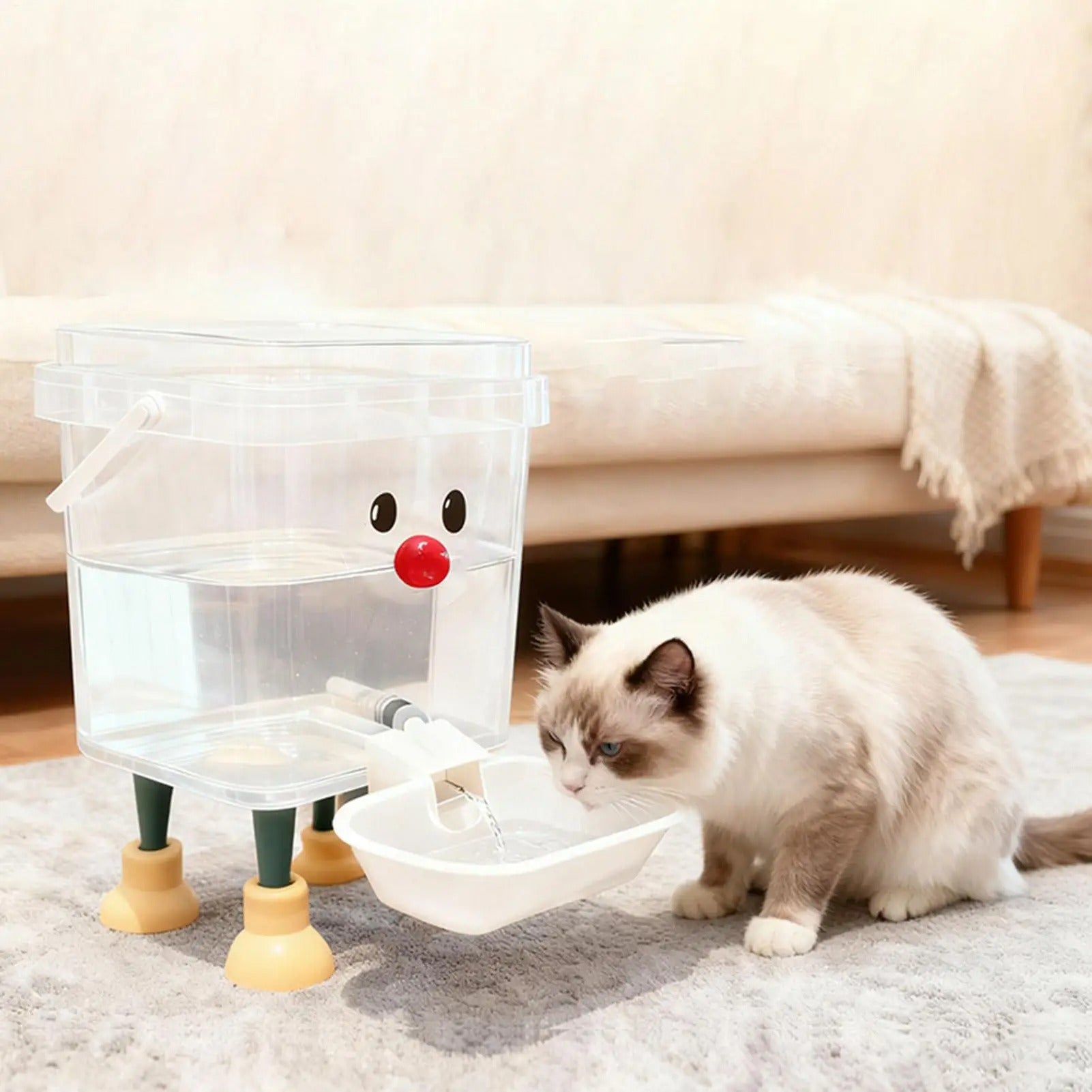 chat buvant de l'eau dans le distributeur eau pour chat