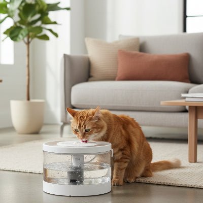 chat buvant eau dans fontaine eau pour chat blanche