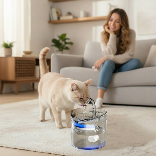 Chat buvant eau fontaine a eau chat