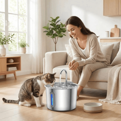 chat buvant l'eau dans la fontaine eau pour chat