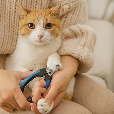 chat calme pendant la coupe griffes avec un Coupe griffe Chat
